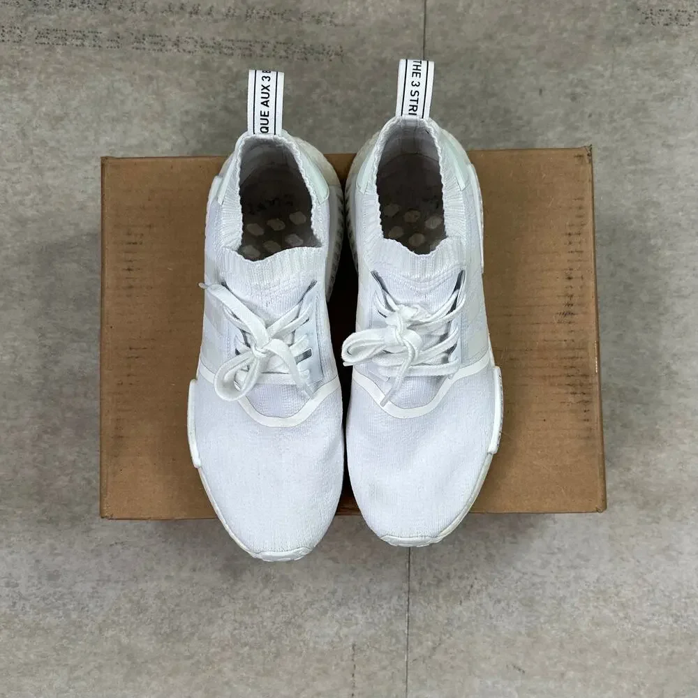 Vintage Y2K Adidas NMD R1 Low Top Shoes Mens 10 Triple White Primeknit Japan